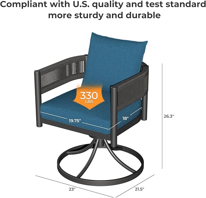 Grand patio 5-Piece Outdoor Dining Set for 4, Metal Woven Wicker Swivel Patio Chairs with Thickened Cushions & 1 Square Woodgrain Dining Table with Umbrella Hole for Backyard Deck (Brown) GrandPatio