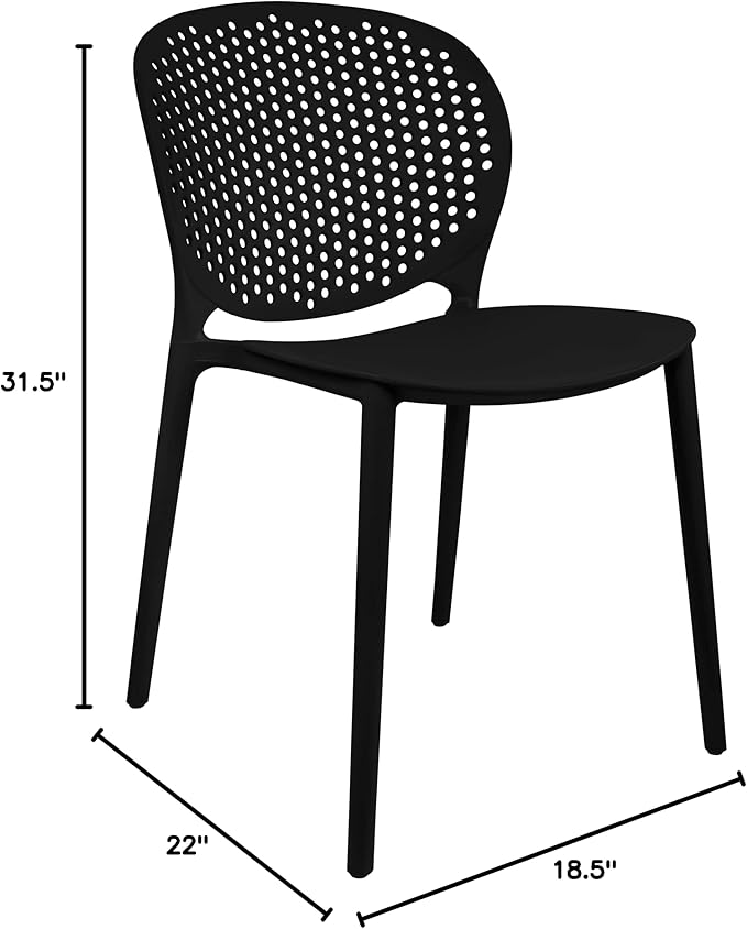 2xhome Patio Dining Chair | Modern Stackable Outdoor Pool Side Chair | Weather Resistant Plastic for Yard, Porch, Balcony, Kitchen, Black, Single, Set of 1 2xhome