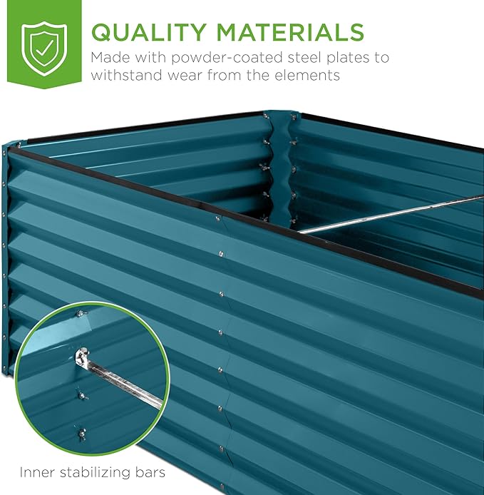 Best Choice Products 6x3x2ft Outdoor Metal Raised Garden Bed, Deep Root Box Planter for Vegetables, Flowers, Herbs, 269 Gallon Capacity, 100% Non Toxic Materials - Peacock Blue BestChoiceProducts