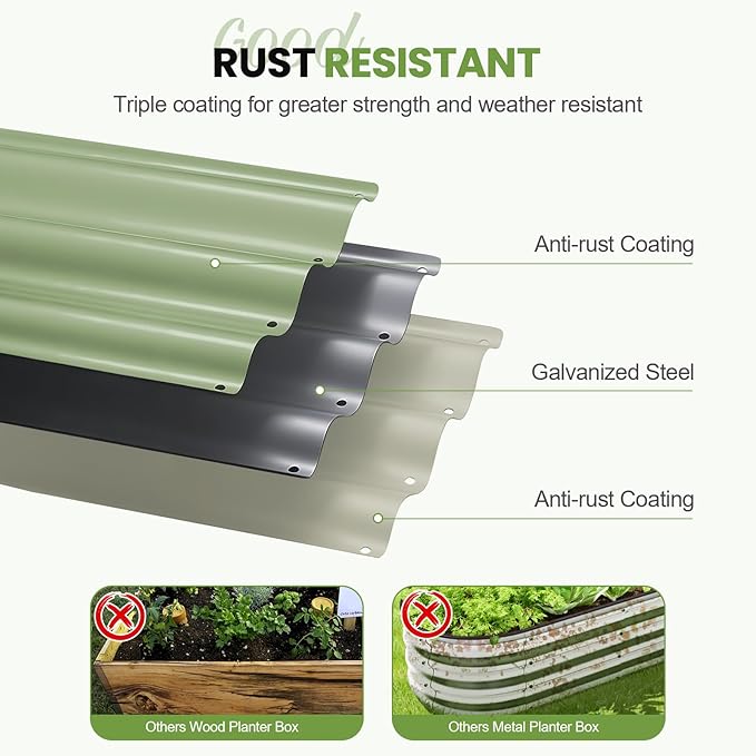 5-in-1 Adjustable Raised Garden Bed Kit | Galvanized Planter Boxes for Vegetables, Flowers | 12" Tall, Multiple Sizes (8x3x1ft, 9x2x1ft, 10x1x1ft, 6x5x1ft, 7x4x1ft) | Outdoor Metal Raised Bed, Green GGOODGAIN
