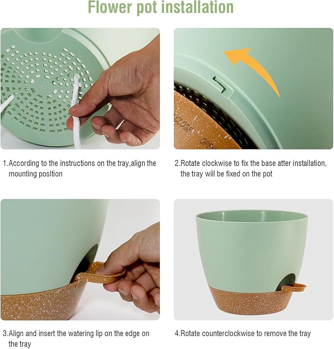 Big Self Watering Pots 12/10/9 inch, Planter, Plant Pots with Mesh Drainage Holes for Indoor Outdoor Garden Plants, Plastic Flower Pots with Removable Deep Reservoir, Green with Brown WSMKSZ
