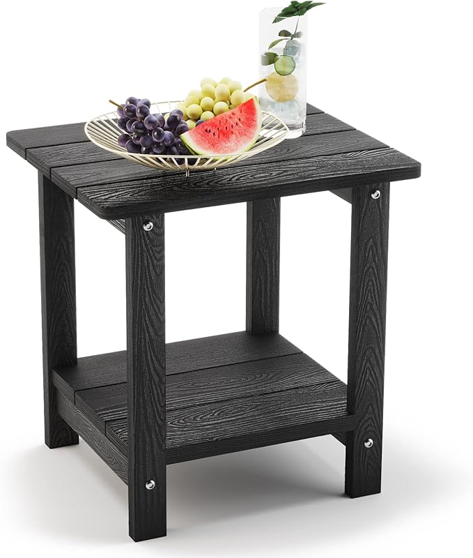 LUE BONA Adirondack Outdoor Side Table, 2-Tier Black HDPS Patio End Table Weather Resistant, Morden Side Table for Patio, Pool, Porch LUEBONA