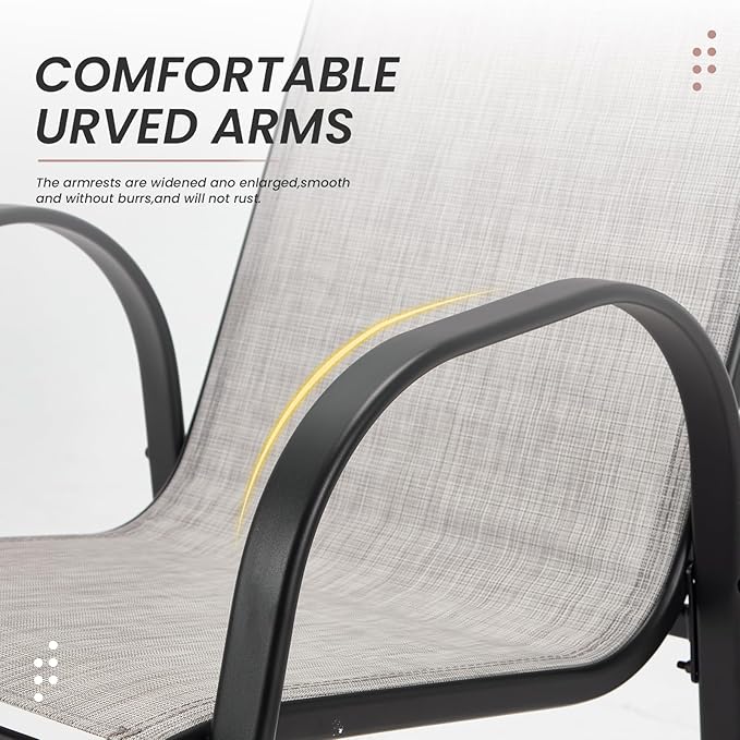 HOMREST Outdoor Bar Height Stools Set of 4,High Back Patio Chairs with Armrests,Textilene Chairs with Breathable Fabric & Metal Frame for All Weather,Light Grey HOMREST