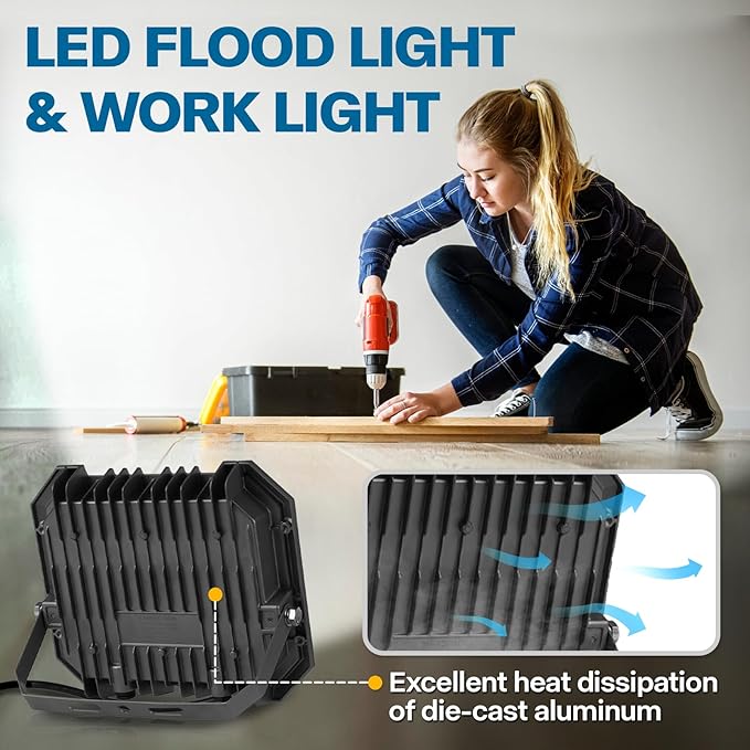 1 Pack LED Flood Lights Outdoor, 100W 10000LM Super Bright Floodlight Outside Work Light with 5.9FT Plug, IP65 Waterproof 6000K Outdoor LED Flood Light for Garage, Yard, Lawn, Garden LEDDICTIVE