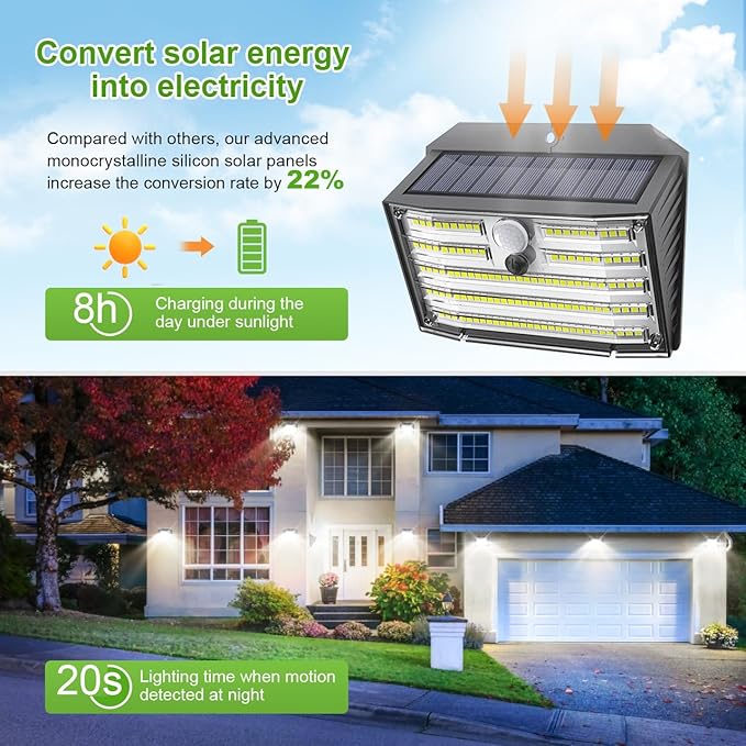 CLAONER Solar Lights Outdoor [𝟖 𝐏𝐚𝐜𝐤/126 LED], Wireless Motion Sensor Lights, IP65 Waterproof Security Lights 3 Modes, 270° Lighting Angle, Ultra-Bright Wall Lights for Deck Patio Fence Garage Claoner
