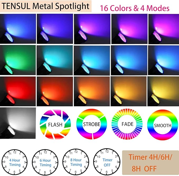 RGB Hallowmas Outdoor SpotLights with Timer(4/6/8H), 10W Metal case Color Changing Spot Light Outdoor Garden Yard Lawn Landscape Spot Lights IP65 Waterproof, 1 Lights TENSUL