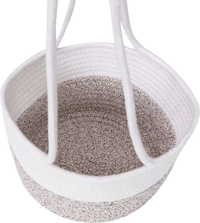 Hanging Planter Basket Jute Rope Woven Plant Hangers Indoor Hanging Plant Holder Up to 7" Pot Macrame Modern Storage Organizer Home Decor (White & Brown) RUIZHIXUAN