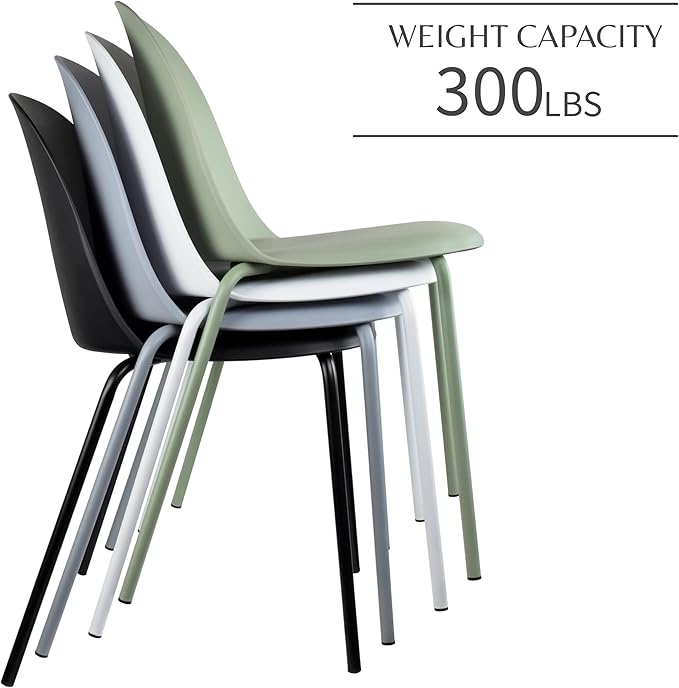 2xhome Modern Stackable Armless Dining Chair | Plastic Shell Seat with Metal Legs | Indoor or Outdoor Use | Home Kitchen Patio (1, Green, No Padding) 2xhome