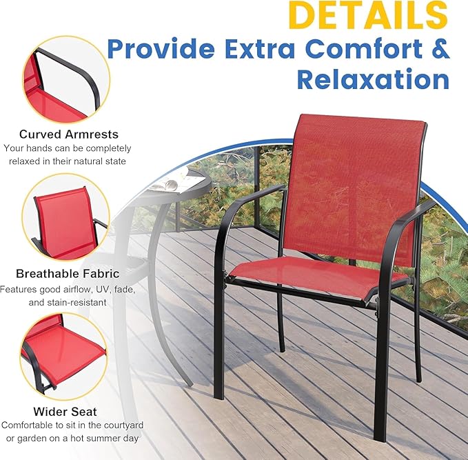 VICLLAX Patio Table and Chair Set of 6, All Weather Metal Round Outdoor Dining Furniture Set-47 Round Outdoor Table and Chairs, Black Tabletop HOME