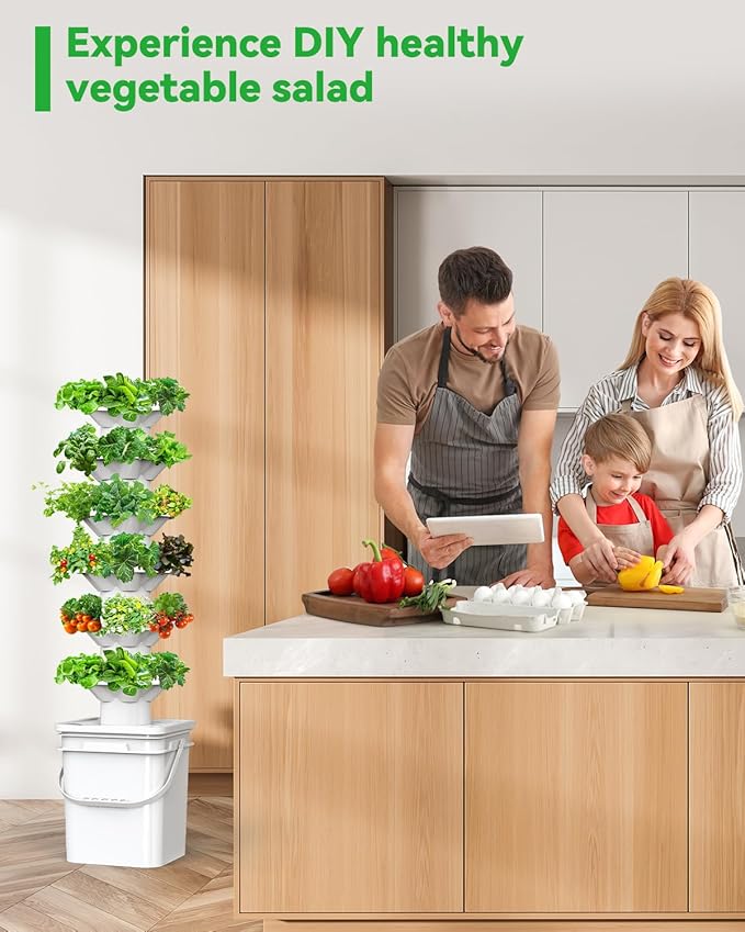 Vertical Hydroponics Growing System Kit, Indoor Outdoor Gardening System Kits, Herb & Fruits Growing Hydroponic Tower, 6 Layers (36 Pods) sjzxuv