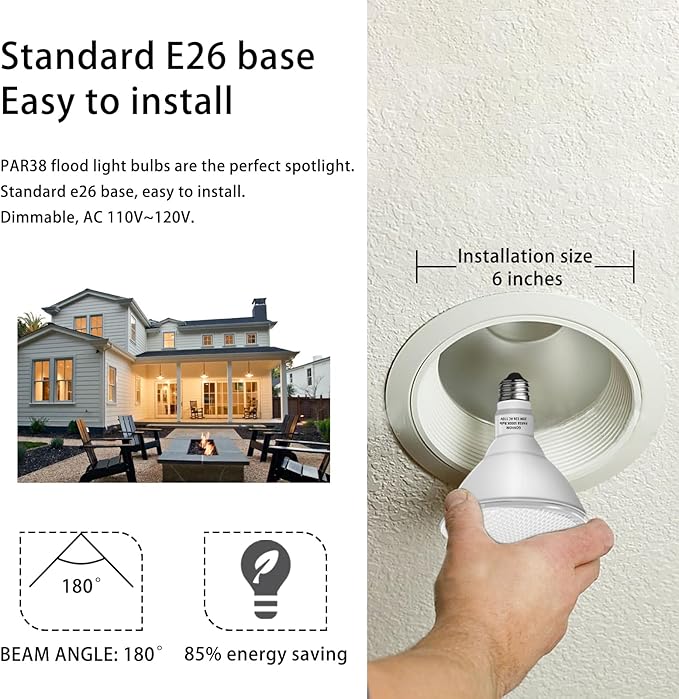 Par38 led Flood Lights Outdoor Light Bulb,Dimmable 1800LM,20W Replace up to 200W,Outdoor Flood Light Bulbs for Backyard,Garage,Porch,Garden,6 Pack 5000K Daylight Gonhom