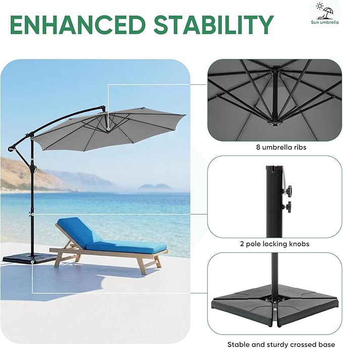 NEWBULIG 10FT Patio Umbrella, Offset Cantilever Outdoor Patio Table Umbrella, UV Protection, Fade Resistant Fabric, Easy Tilt Adjustment for Pool, Deck, Garden, Backyard NEWBULIG