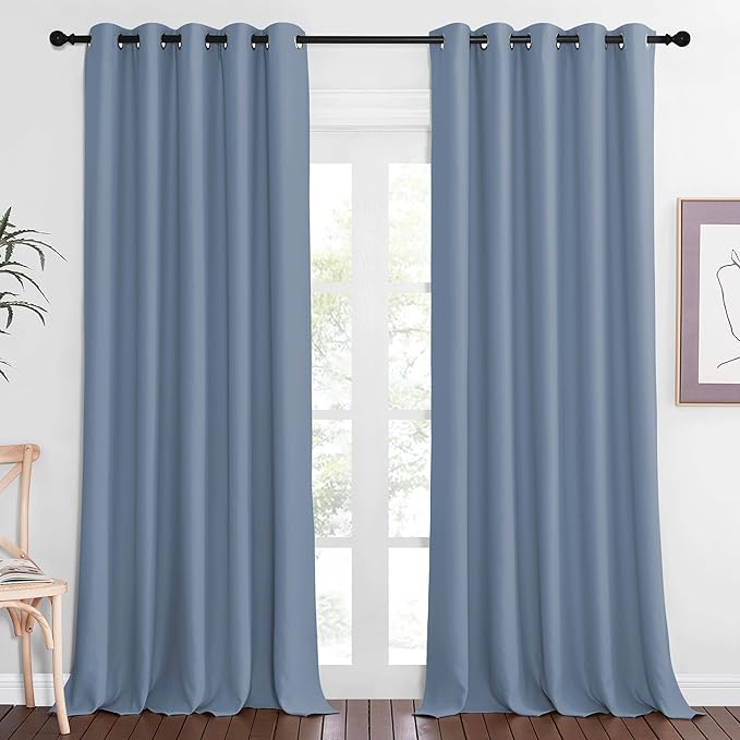 NICETOWN Sliding Door Window Treatment Blackout Patio Door Curtain Panels, Privacy Thermal Drapes for Bedroom Living Room Department with Grommet Top (Stone Blue, W66 x L110) NICETOWN