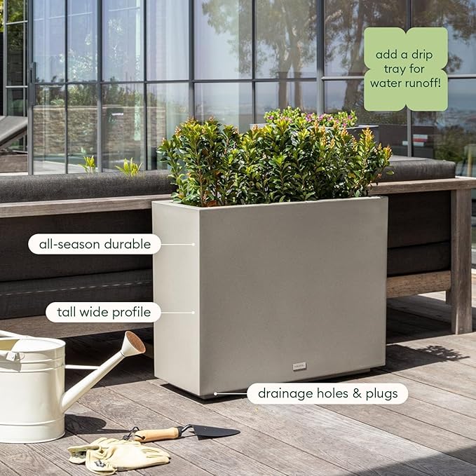 Veradek Block Series Span Plastic Planter - Tall Rectangular Planter for Indoor or Outdoor Patio/Porch, Gray, 30" in Height, 10" in Width, 38" in Length VeradekOutdoor