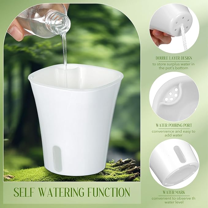 30 Pcs 3 Inch Self Watering Pots Self Watering Planters for Indoor Planters Plastic Garden Flower Pots with Level Indicator Vents for Herbs Ziliny