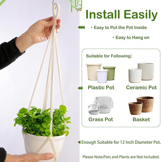 Macrame Plant Hangers Indoor Macrame,4 Pack Hanging Planter Holder for Window,Ceiling Crochet Handmade Boho Home Decor Set for Hanging Plants Basket Pot,Ivory petonfun