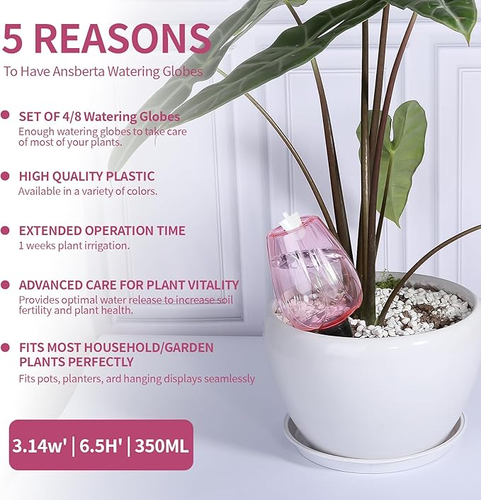 4 Pcs Plant Watering Globes Self Watering Planter Insert Plants Top Fill Water Device Plastic Water Bulbs Slow Release Terracotta for Plants, Pink Rootora