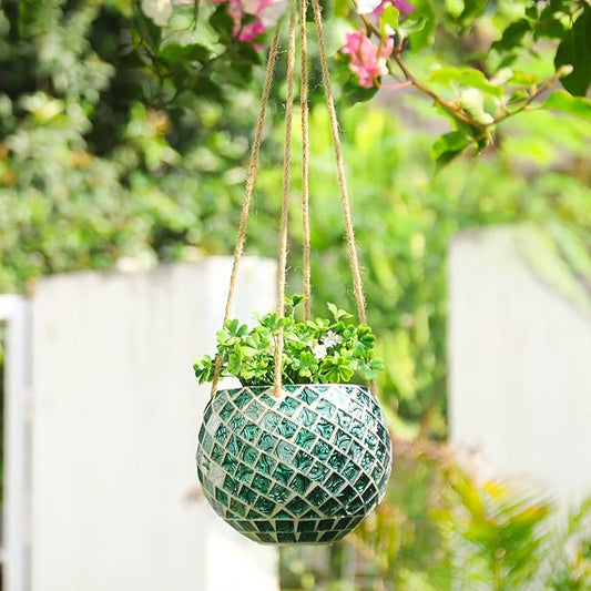 Ceramic Hanging Planter Mosaic Hanging Flower Pot Small Plant Pot for Indoor Plant Disco Ball Planter with Drainage Chonsun