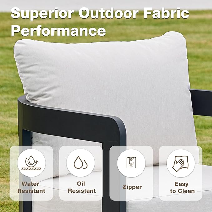 Outdoor Furniture Set, 2Pcs Patio Armchairs, Metal Modern Outside Furniture with 6'' Thick Cushions, Outdoor Conversation Set Balcony Chairs for Backyard, Porch,Deck, White COMLAXFIELD