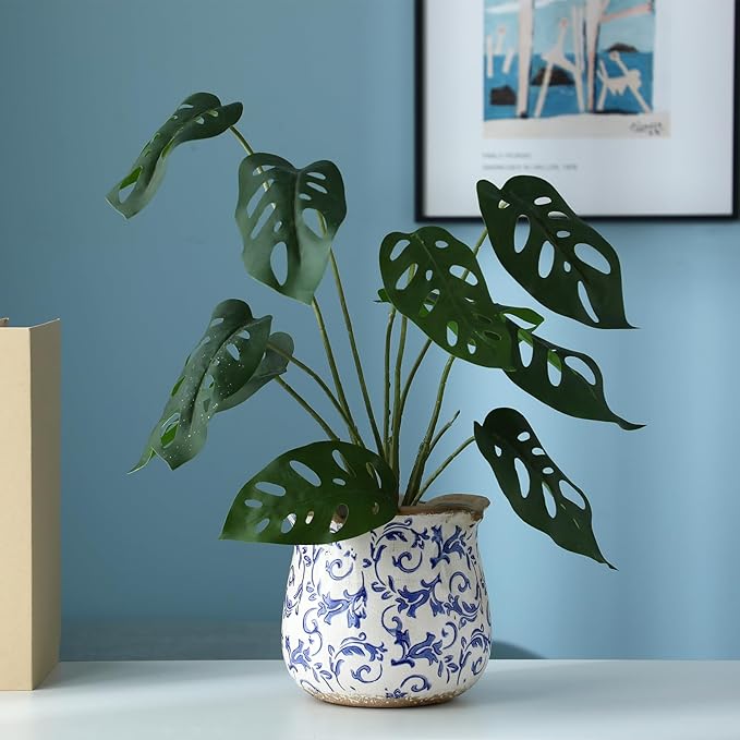 6 Inch Ceramic Plants Pots Vintage Ceramic Flower Planters Crackle Glaze Finish Flower Pots Decorative Floral Vintage Planters for Living Room Garden Home Decor Gifts(Chinoiserie) Newtay