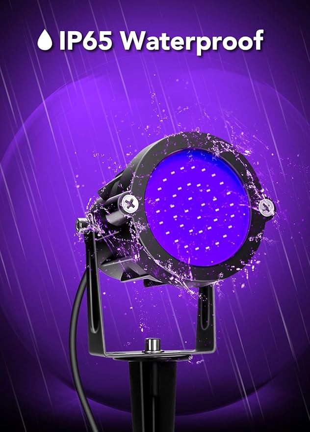 Elenora Halloween Spotlights Outdoor, 15W LED Black Light/Blacklight for Glow Party Body Paint Fluorescent Poster, 110V Plug-in Spot Light IP65 Waterproof Landscape Lighting for Yard Garden, 2 Pack Elenora