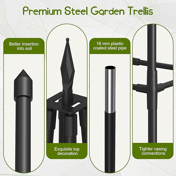 Obelisk Trellis for Climbing Plants Outdoor,4.0 Ft Garden Trellis for Potted Plants, Metal Trellis with Anti-Rust Coated for Potted Plants Indoor, Plant Support for Vegetables, Vines Rootora