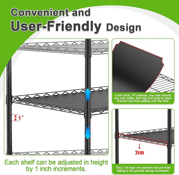 Abimars 5-Tier Greenhouse with Grow Light, Shelf Height Adjustable Metal Plant Shelf with PVC Cover and Wheels, Includes 5-Pack 2900K Full Spectrum Plant Lights, 21x60x80inch Abimars