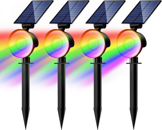 nipify 4 Pack Solar Spot Lights Outdoor Waterproof, Solar Spotlight Light for Outside Yard Landscape Lighting Pathway Lights Wall Auto On/Off, RGB Nipify