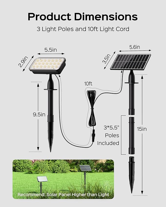 JACKYLED Solar Lights Outdoor Waterproof, Solar Tree Lights Outdoor with 10ft Cord, 3 Colors & 5 Modes, Bright Solar Lights for Outside, Garden, Pathway, Fence, 2-Pack JACKYLED
