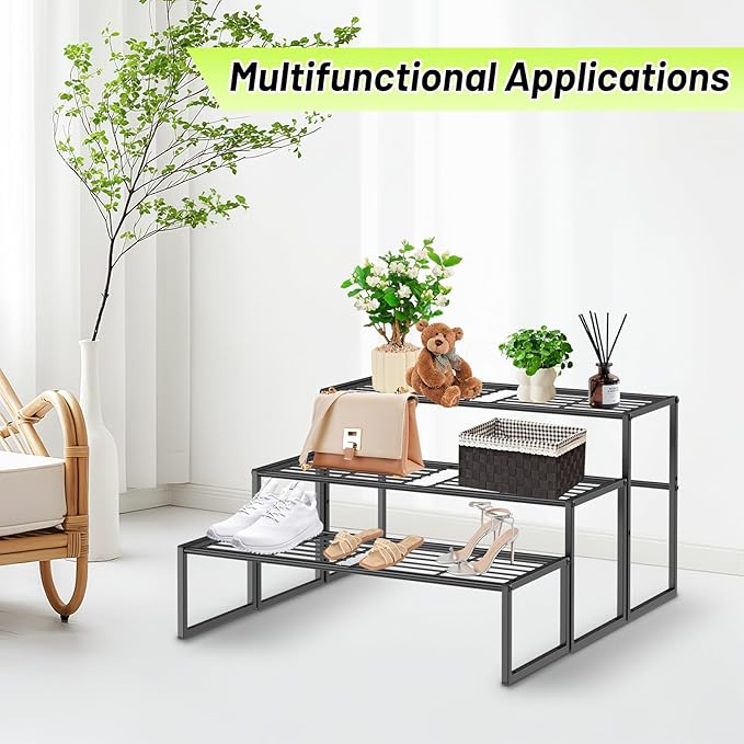 Metal Plant Stand Indoor Outdoor, 3 Tier Potted Multiple Flower Pot Holder Rack Plant Shelf, Heavy Duty Planter Display Shelving for Patio Balcony Garden Living Room Decorative (Black-3 Tier) Gouisalin