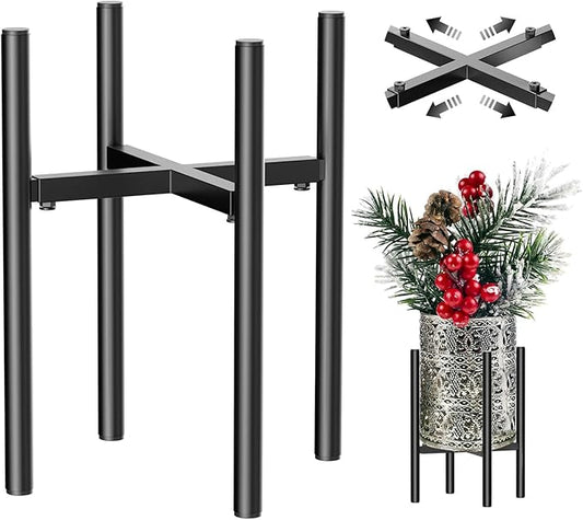 H HOMEXIN Metal Adjustable Plant Stand, Width 8-12 Inches, Corner Mid Century Holder for Indoor Outdoor Stable Display, Black HHOMEXIN