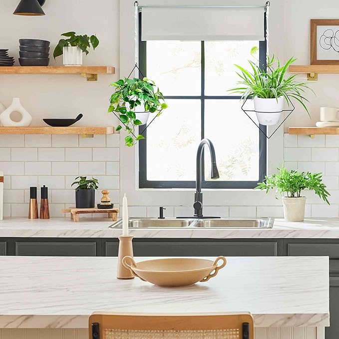 Hanging Planters for Indoor Plants, 2 Set Self Watering Hanging Flower Pots, Modern Hanging Plant Baskets with Metal Plant Holder & 6.5 Inch Plastic Pots for Garden Home Decor (White) Koalaime