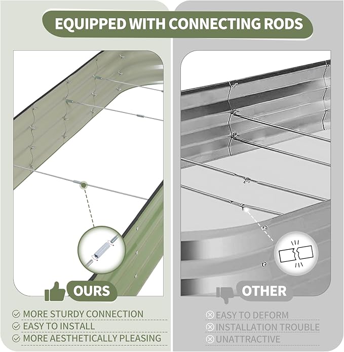 Galvanized Raised Garden Bed - 8x2x1FT Metal Planter Boxes Outdoor | Oval Steel Raised Bed Kit for Gardening with Protective Tape, Bracing Rods, Gloves for Vegetables, Flower, Herb (Green) Permade