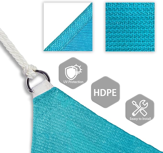 Patio Paradise 10' x 10' x 9'10" Sun Shade Sail Triangle Canopy, Permeable Shade Cloth Fabric Sunlight Block Patio Cover HDPE Deck Awning for Outdoor Backyard Pergolas Roof Shading, Turquoise Patio