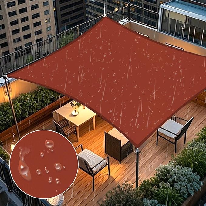 Artpuch Waterproof Sun Shade Sail, 14'x14' Rust Red Rectangular, UV Resistant Rain Canopy, Curved Edges Shade Cloth for Outdoor Patio, Deck, Yard (Customizable) Artpuch