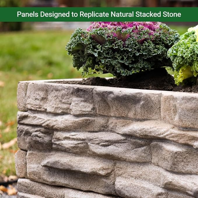 Raised Garden Bed Outdoor Tan/Brown Ledgestones Composite Polyurethane Natural Look Stone Garden Planter Box (4-Pack) Landecor