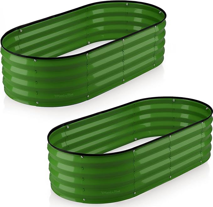 Plant & Plot Galvanized Raised Garden Beds Outdoor // 4×2×1 ft (2-Pack) Planter Raised Beds for Gardening, Vegetables, Flowers // Large Metal Garden Box // Patented Tool-Free Design (Olive Green) PlantPlot