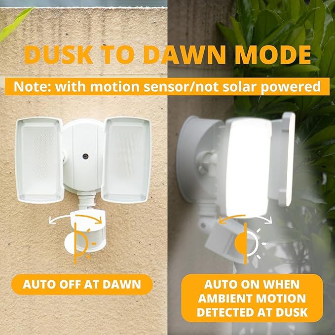 UME 19W LED Security Lights Motion Sensor Light Outdoor, 2000LM Motion Flood Light, 5000K, IP65 Waterproof, 2 Adjustable Head Motion Detector Security Light for Exterior,Outside,Garage,Yard(White) UME