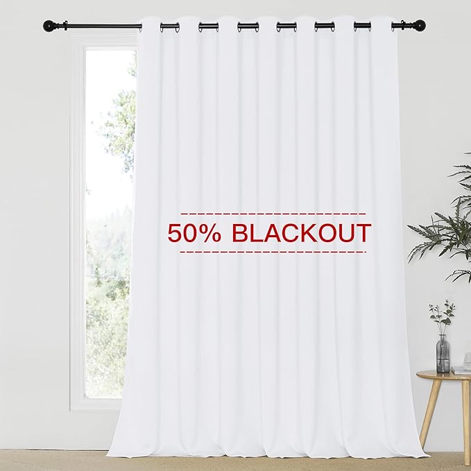 NICETOWN Sliding Door Curtain Extra Wide and Long, Thermal Insulated Large Curtain for Windows Energy Saving Patio Door Panel for Villa/Hall, White, 100 inch Wide x 120 inch Long, 1 Panel NICETOWN