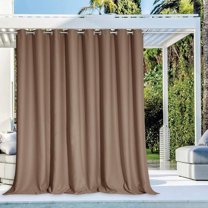 NICETOWN Outdoor Privacy Curtain for Patio Waterproof, Grommet Top Thermal Insulated Blackout Extra Wide and Long Door Blind for Sunroom/Pavilion/Gazebo, Tan, 1 Piece, 120" Wide by 84" Long NICETOWN