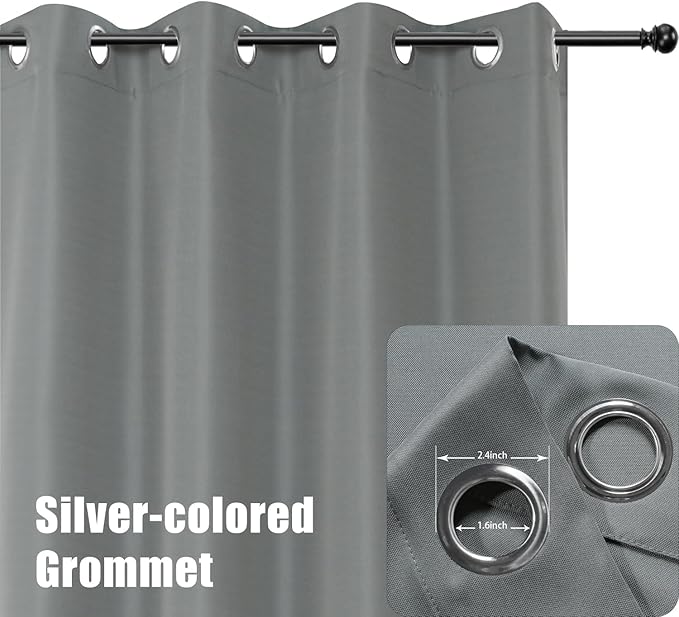 BONZER Waterproof Outdoor Curtains for Patio Porch Pergola Cabana Light Filtering Privacy Grommet Indoor Curtain Panels for Bedroom Living Room, 1 Panel, 54W x 84L inch, Grey Bonzer