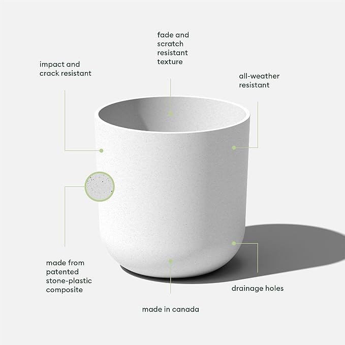 Veradek Mason Series Lima Planter - Round Planter for Indoor or Outdoor Porch/Garden | Made from Plastic-Stone Composite with Drainage Holes | Modern Décor for Succulents, Flowers, Small Plants VeradekOutdoor