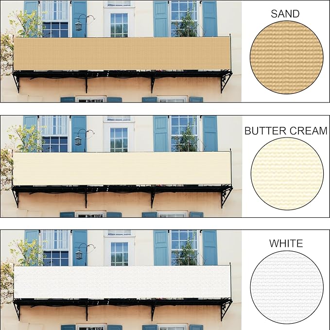 LOVE STORY Custom Size 3'x18' Butter Cream Balcony Privacy Screen,UV Block Privacy Fence Screen,90% Shield for Outdoor Pool Garden Apartment Railing LOVESTORY