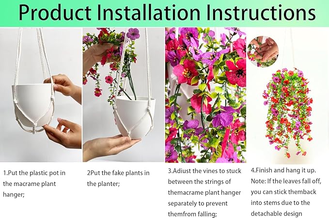 Artificial Flowers for Outdoors Fake Hanging Plants with Pot, 4pcs Silk Colorful Flowers UV Resistant Realistic Hanging Planter Faux Flower for Outside Porch Patio Home Garden Yard Decoration Comtelek
