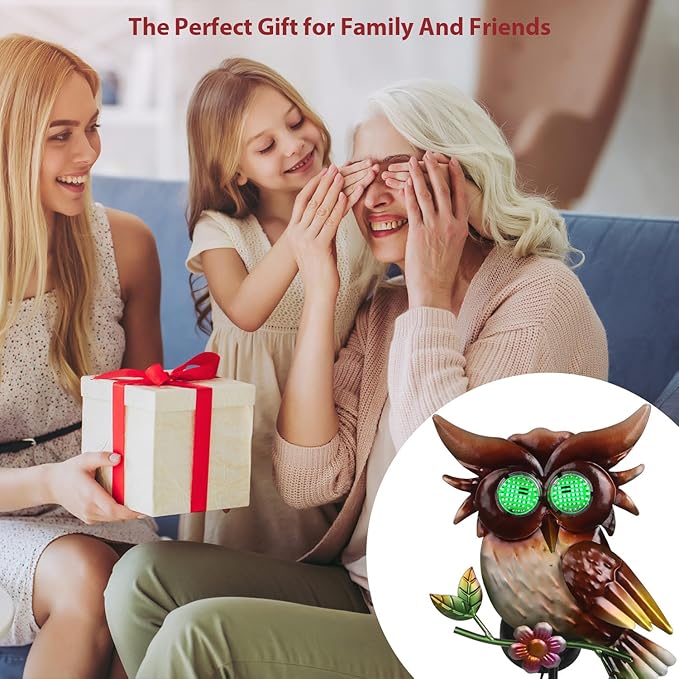 Solar Owl Garden Stakes Decorative with Moving LED Eyes Lights, 39.7" Owl Solar Lights Outdoor Garden for Pathway Patio Yard Metal Art YHSOLAR