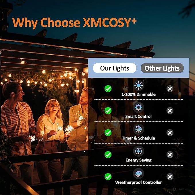 XMCOSY+ Smart Outdoor String Lights, 75Ft G40 Globe Patio Lights with 34 Dimmable LED Bulbs, WiFi & APP Control, Work with Alexa, Extendable Waterproof LED String Lights for Outside, Porch, Backyard XMcosy