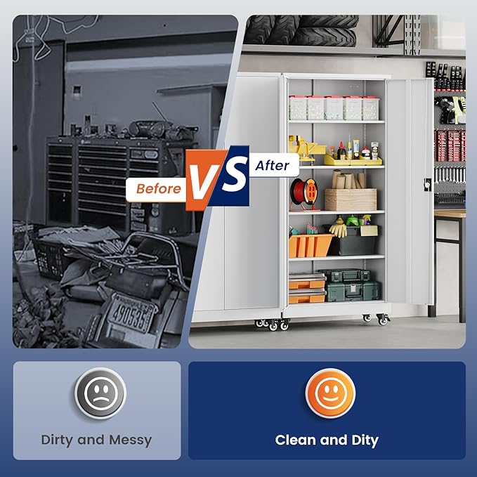 Yizosh Metal Garage Storage Cabinet with Locking Doors and Adjustable Shelves,- 75" Rolling Steel Tool Cabinet for Home Office,Garage,Warehouse Yizosh