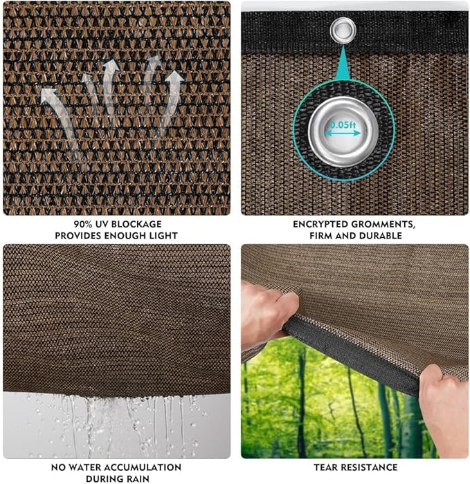 EMERIT 90% Shade Cloth Sun Shade Fabric Privacy Screen Shade Cover for Patio Garden Pergola Shade Cover Canopy with Gromments eMERIT