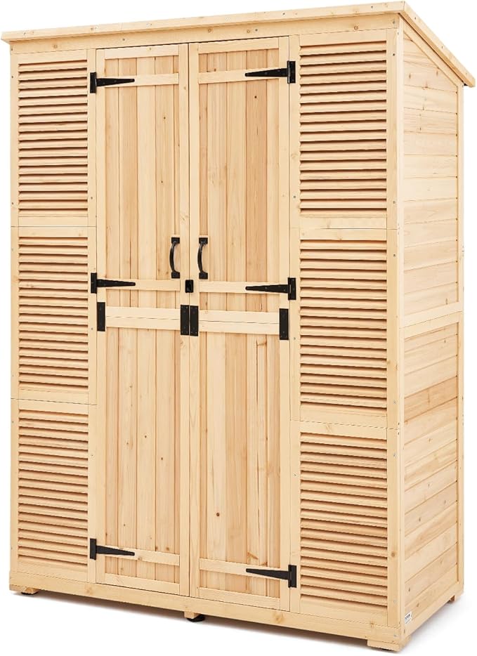 VEVOR Outdoor Storage Shed, Oversize Wooden Outside Storage Cabinet with Waterproof Roof and Metal Frame, Double Lockable Doors Garden Tool Shed Storage House Cabinet with Shelves & Floor, 58"x27"x78" VEVOR