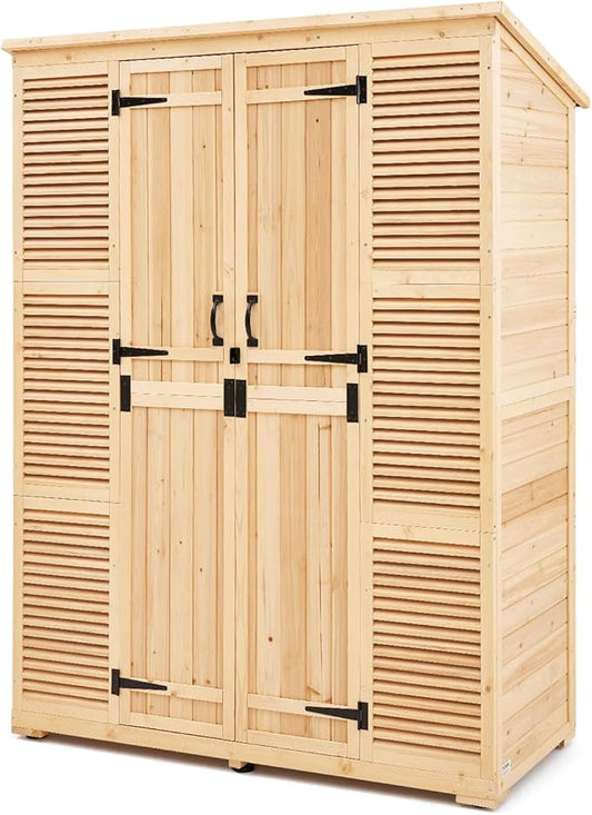 VEVOR Outdoor Storage Shed, Oversize Wooden Outside Storage Cabinet with Waterproof Roof and Metal Frame, Double Lockable Doors Garden Tool Shed Storage House Cabinet with Shelves & Floor, 58"x27"x78" VEVOR